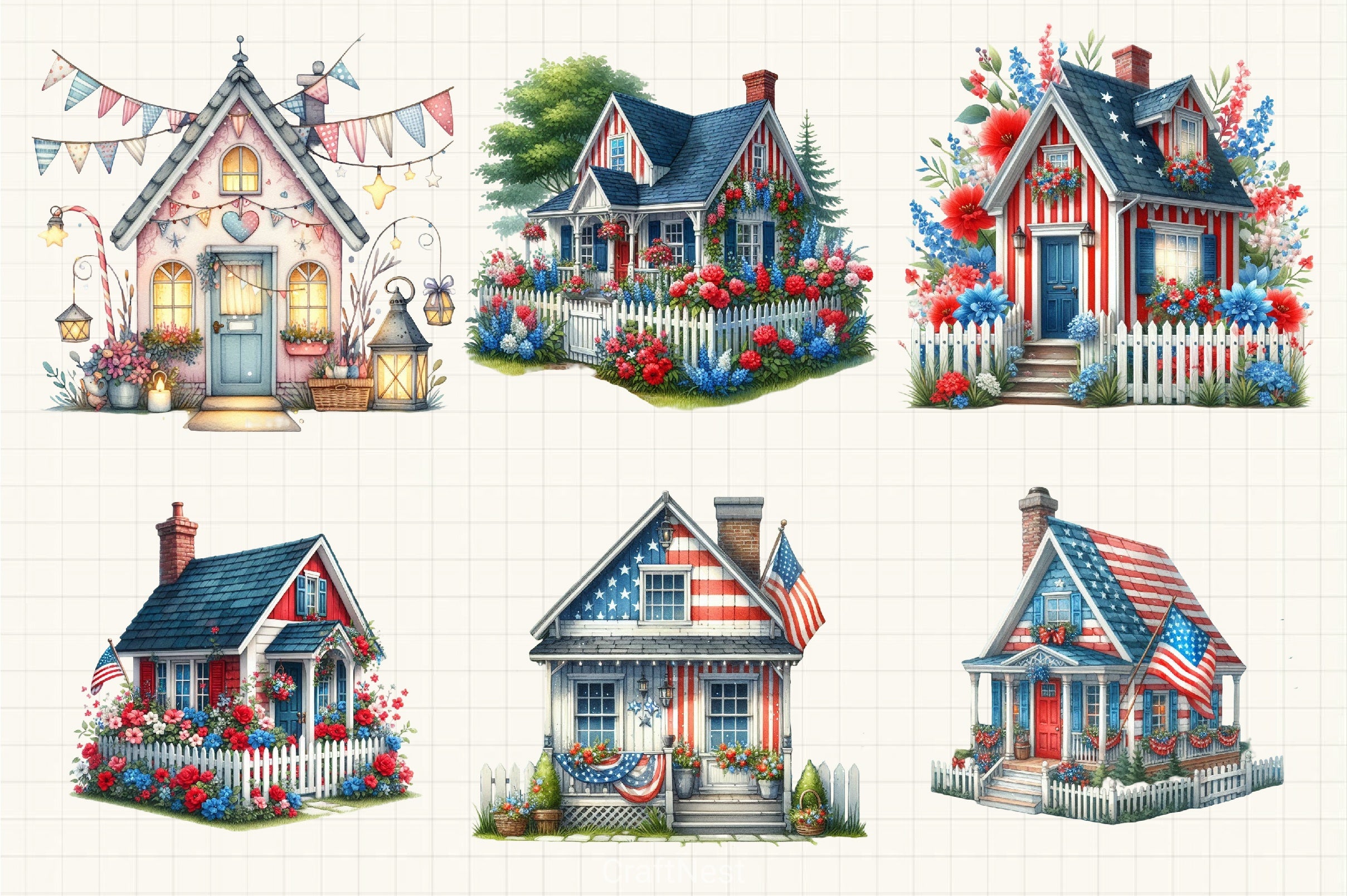 4th of July Cottage Clipart Bundle - CraftNest - Digital Crafting and Art
