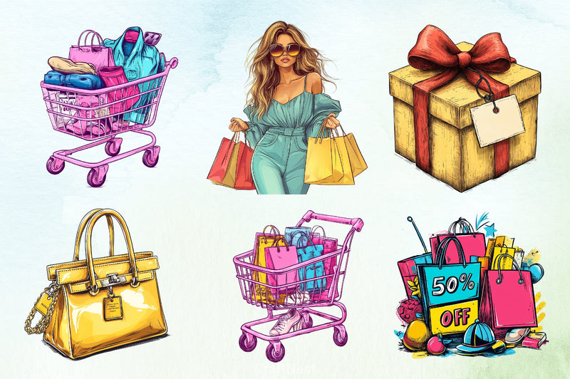 Shopping & Sales Fashion Clipart Bundle - CraftNest - Digital Crafting and Art