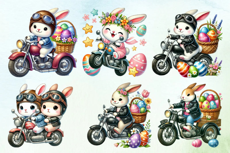 Easter Biker Bunny Clipart Bundle - CraftNest - Digital Crafting and Art