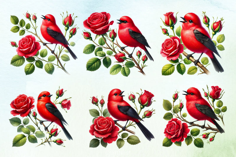 Spring Scarlet Tanager Clipart Bundle - CraftNest - Digital Crafting and Art