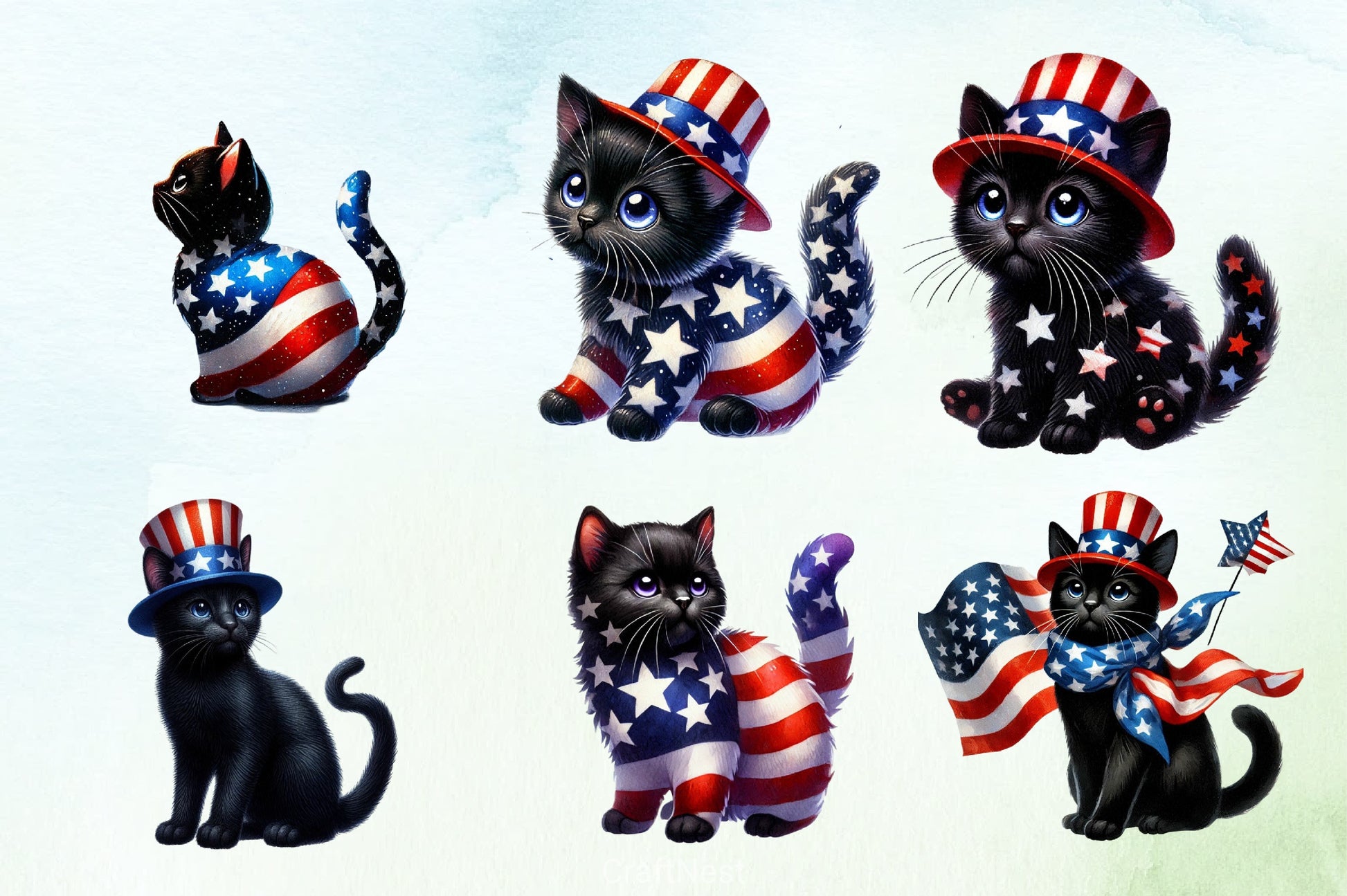 4th of July Black Cat Clipart Bundle - CraftNest - Digital Crafting and Art