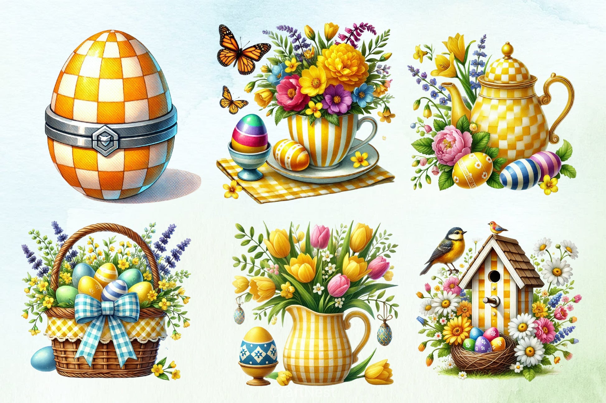 Yellow Easter Gingham Clipart Bundle 6 - CraftNest - Digital Crafting and Art