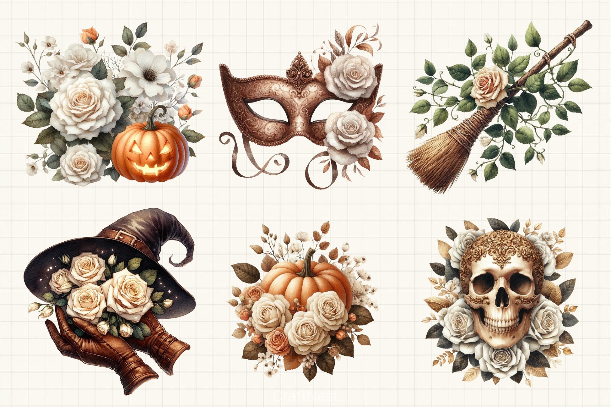 Brown Halloween & White Roses Clipart Bundle 2 - CraftNest - Digital Crafting and Art