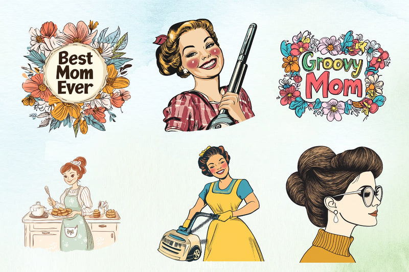 Retro Mother's Day Clipart Bundle - CraftNest - Digital Crafting and Art