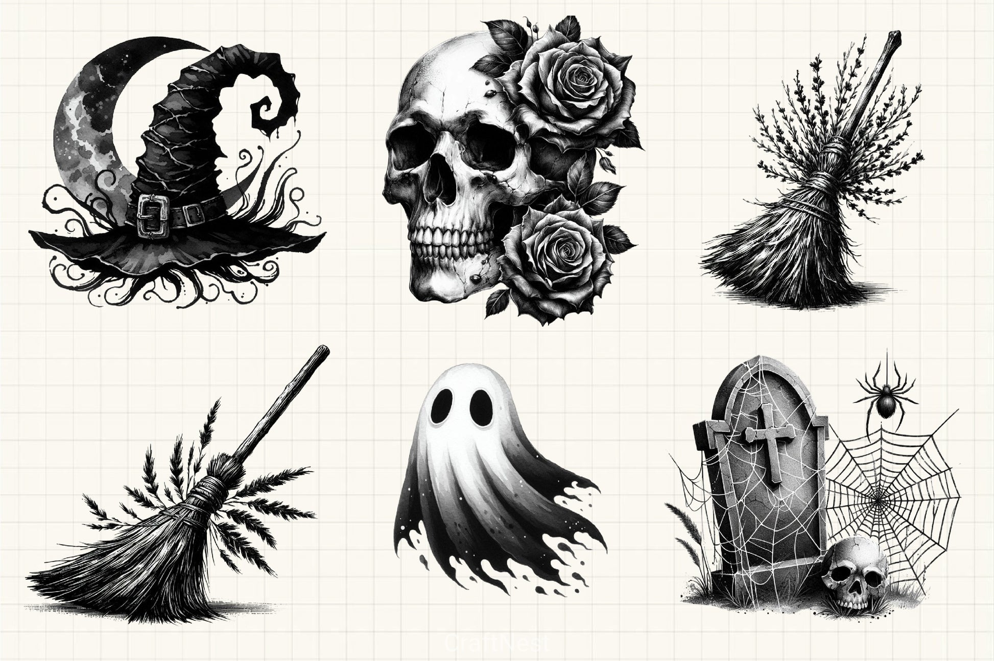 Halloween B&W Clipart Bundle - CraftNest - Digital Crafting and Art