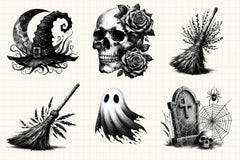 Halloween B&W Clipart Bundle - CraftNest - Digital Crafting and Art