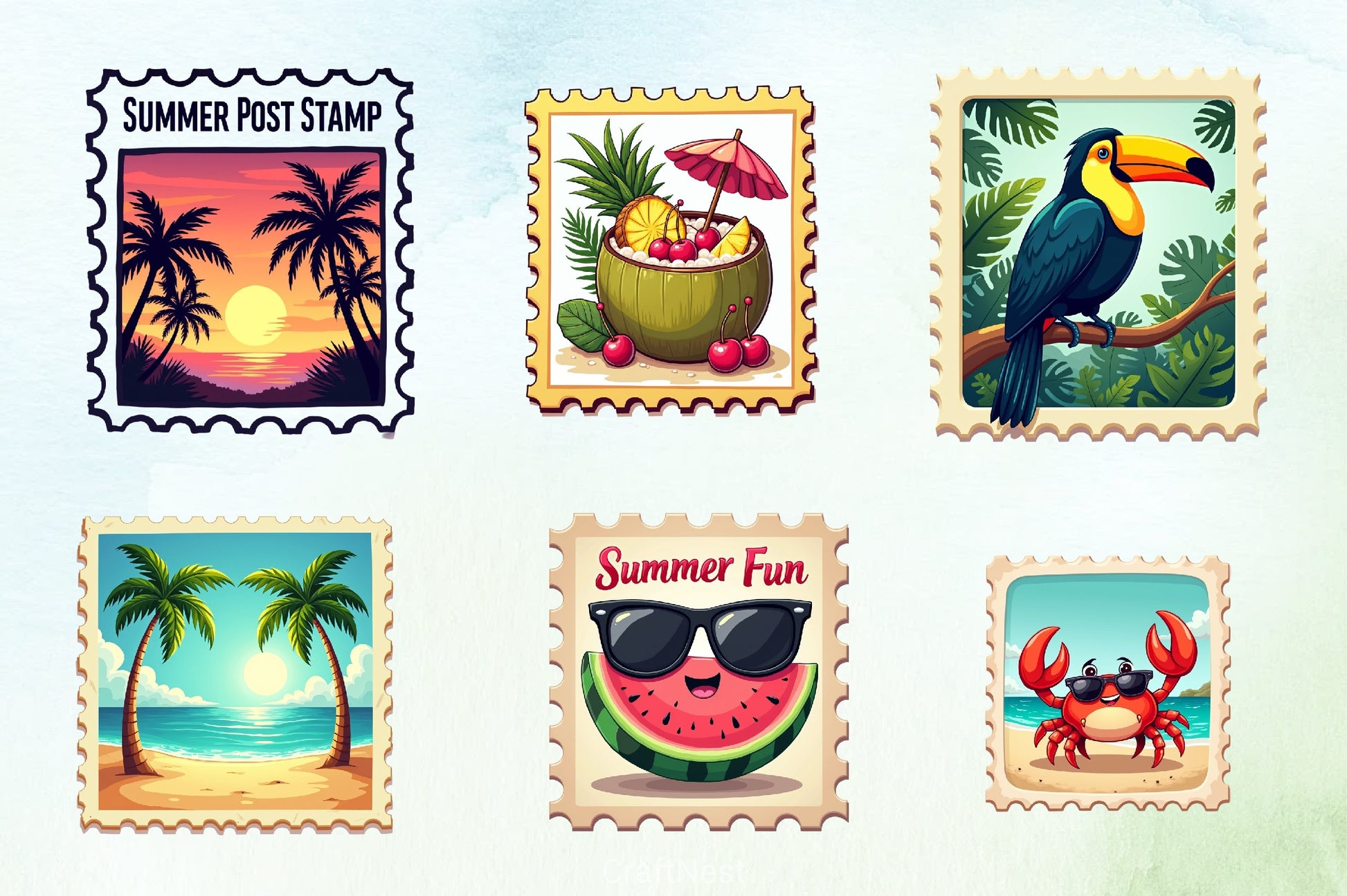 Summer Postage Stamp Clipart Bundle - CraftNest - Digital Crafting and Art