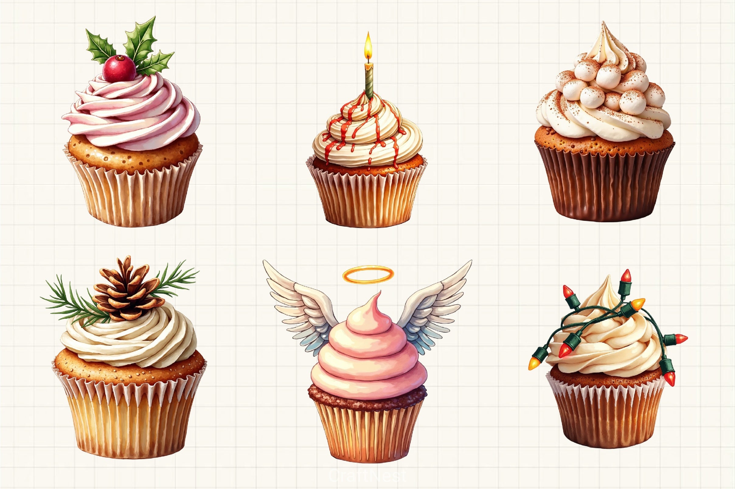 Vintage Christmas Cupcake Clipart Bundle - CraftNest - Digital Crafting and Art