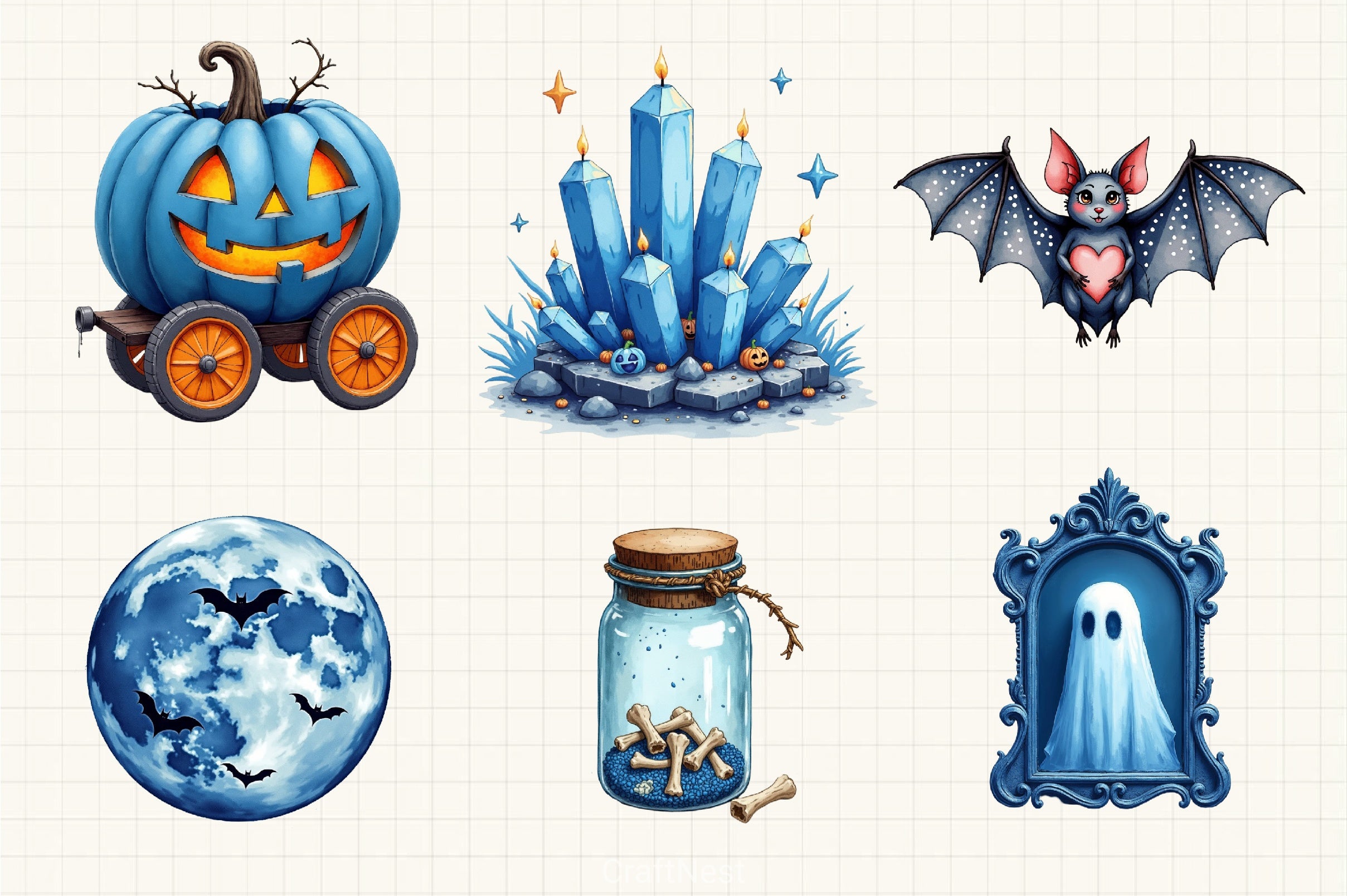 Blue Halloween Clipart Bundle 1 - CraftNest - Digital Crafting and Art