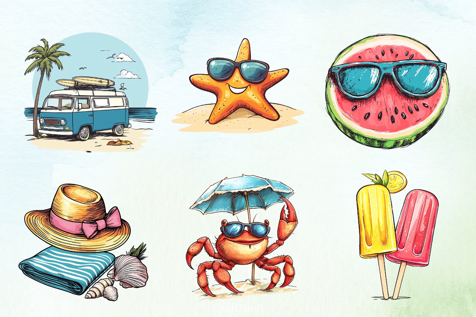 Summer Beach Clipart Bundle 2 - CraftNest - Digital Crafting and Art