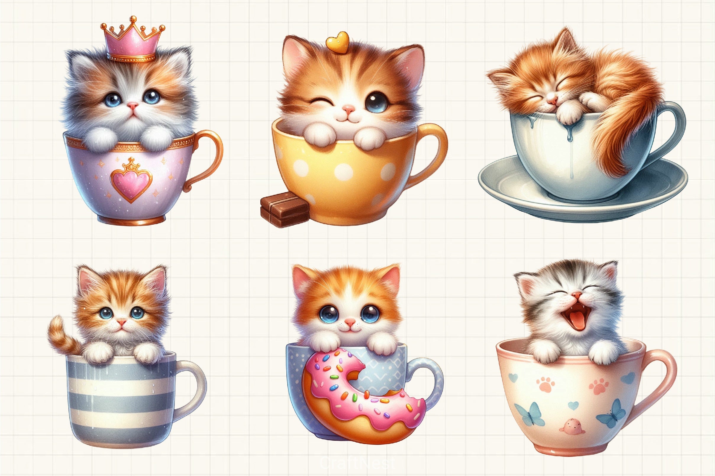 Cute Kittens in Cup Clipart Bundle - CraftNest - Digital Crafting and Art