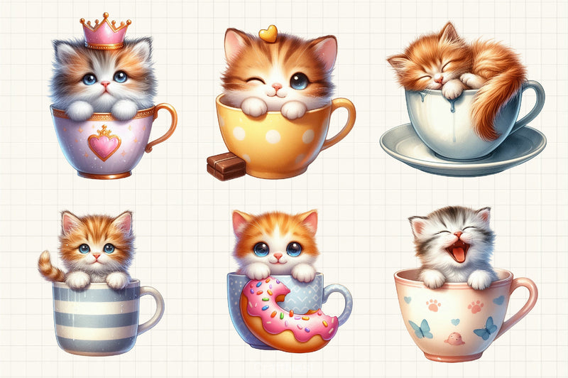 Cute Kittens in Cup Clipart Bundle - CraftNest - Digital Crafting and Art