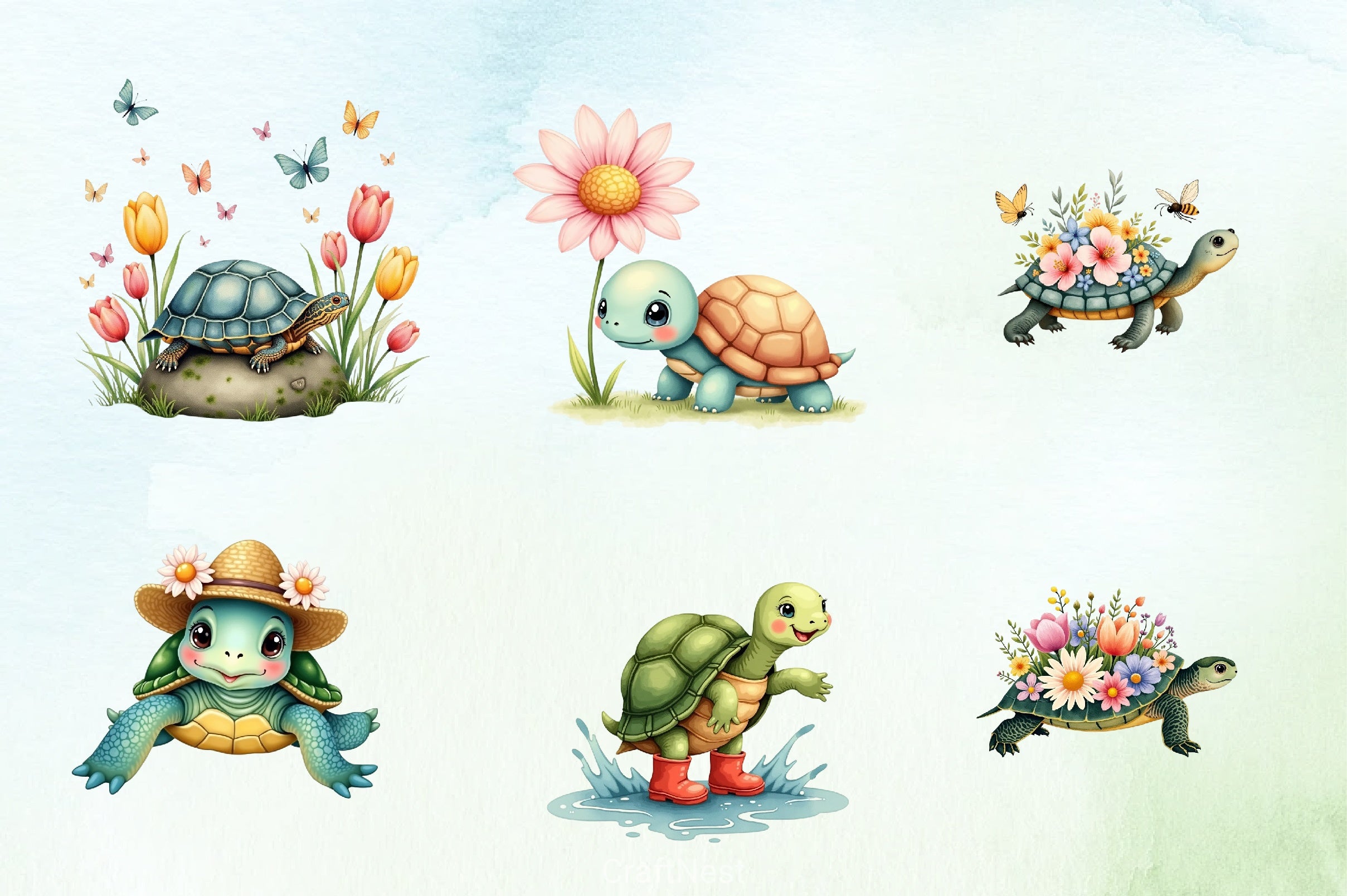 Cute Turtle Clipart Bundle - CraftNest - Digital Crafting and Art