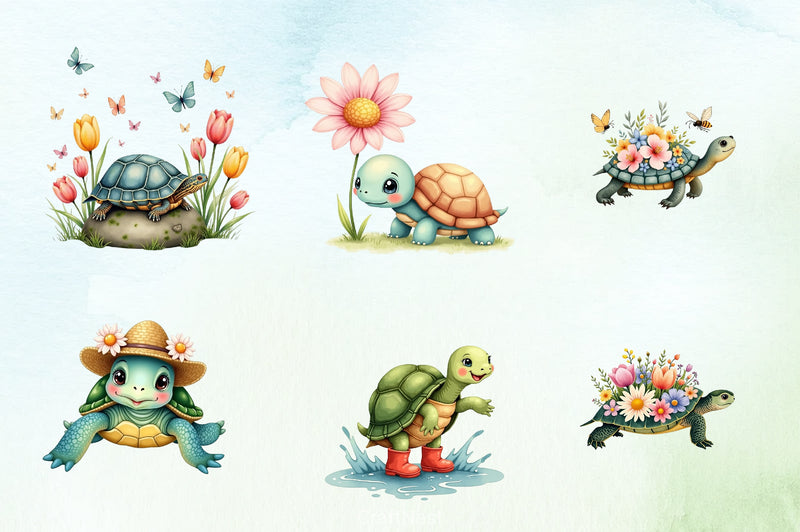 Cute Turtle Clipart Bundle - CraftNest - Digital Crafting and Art