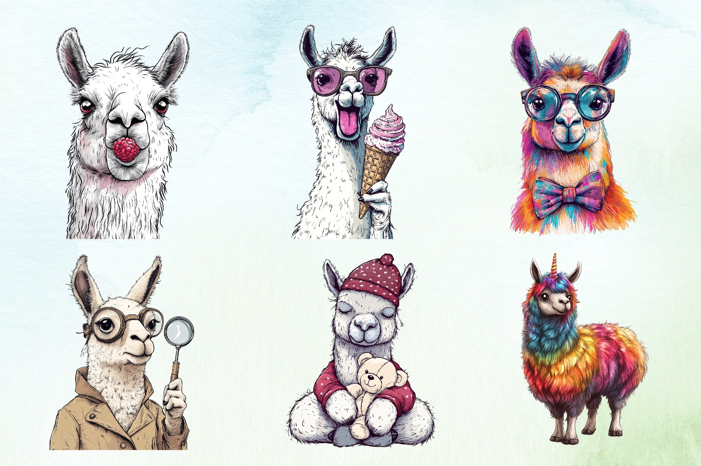Quirky Llama Clipart Bundle - CraftNest - Digital Crafting and Art