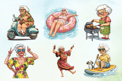 Funny Summer Old Woman Clipart Bundle - CraftNest - Digital Crafting and Art