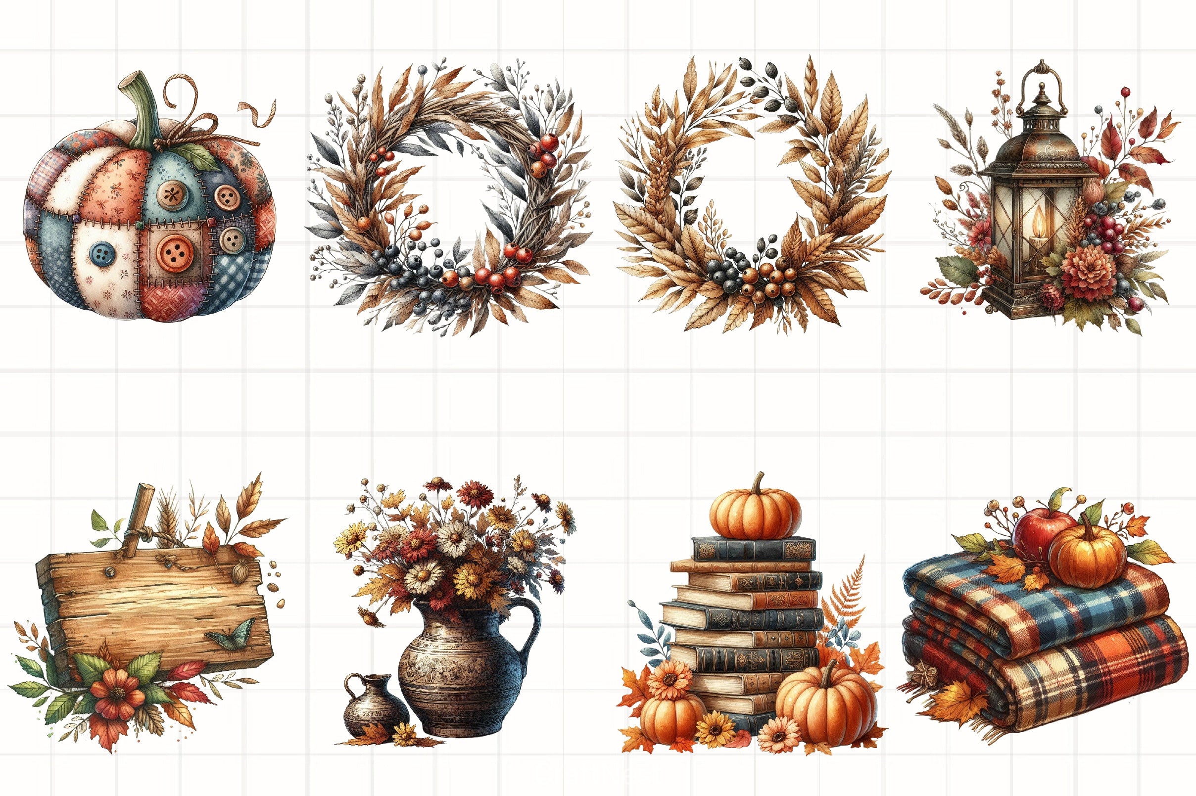 Vintage Fall Decorations Clipart Bundle - CraftNest - Digital Crafting and Art