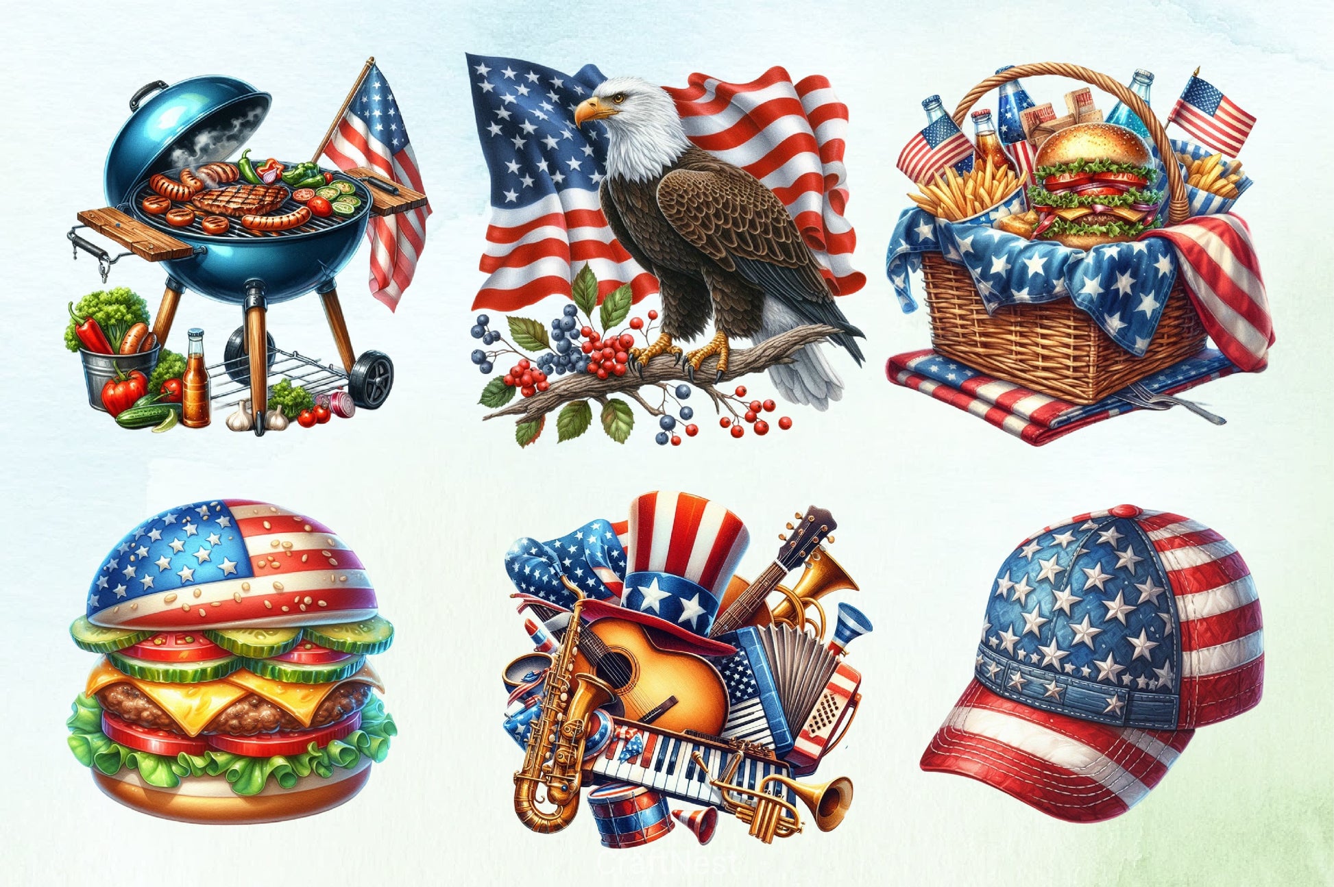 4th of July Independence Day Clipart Bundle - CraftNest - Digital Crafting and Art