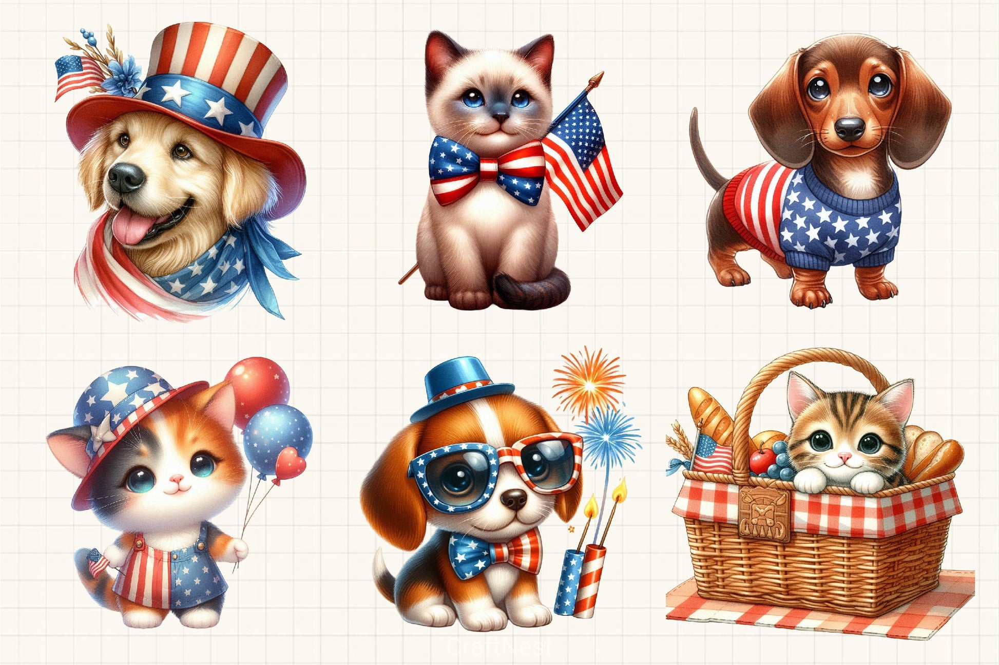 4th July Cute Pets Clipart Bundle - CraftNest - Digital Crafting and Art