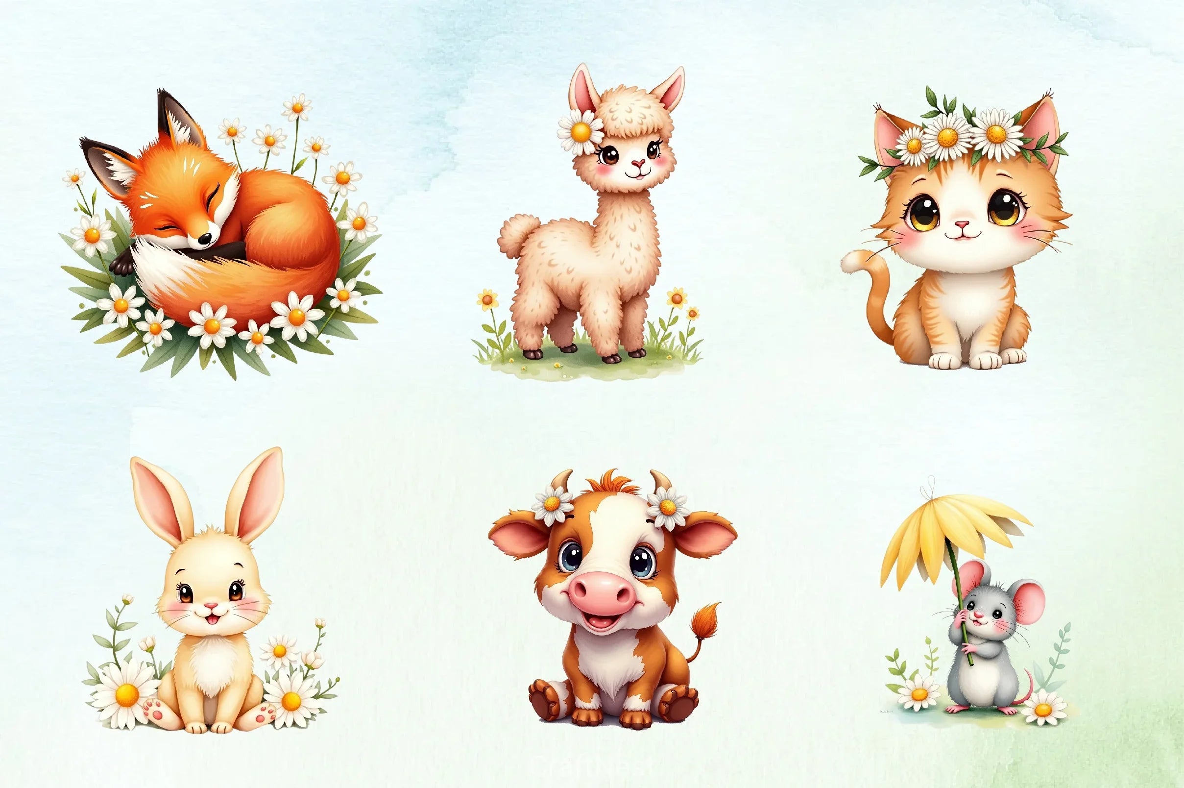 Cute Animals & Daisy Flowers Clipart Bundle - CraftNest - Digital Crafting and Art