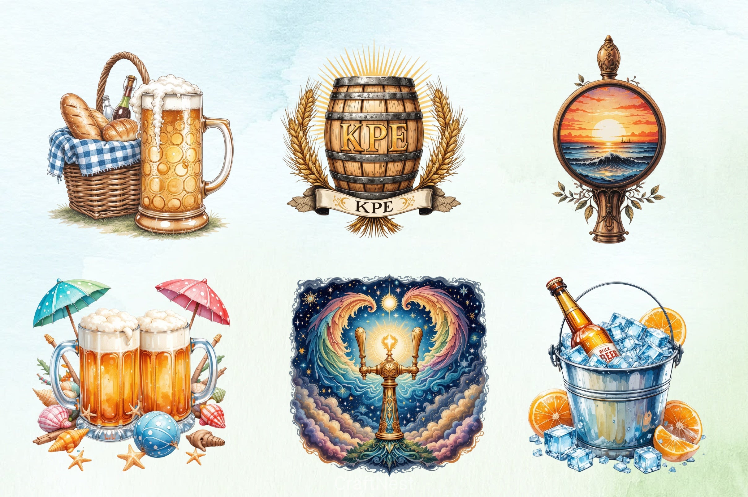 Vintage Summer Beer Clipart Bundle - CraftNest - Digital Crafting and Art