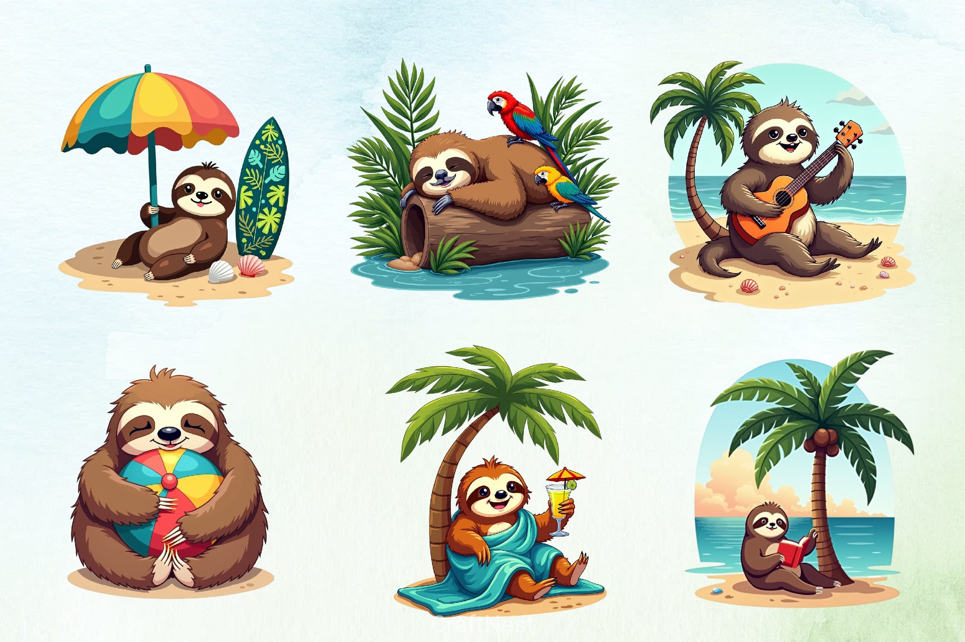 Lazy Sloth Vacation Clipart Bundle - CraftNest - Digital Crafting and Art
