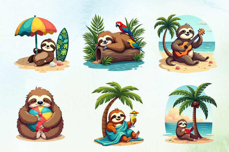 Lazy Sloth Vacation Clipart Bundle - CraftNest - Digital Crafting and Art