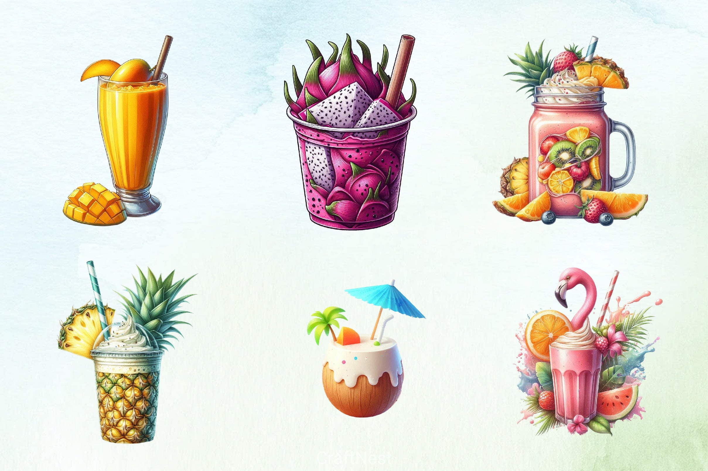 Summer Tropical Smoothie Cup Clipart Bundle - CraftNest - Digital Crafting and Art