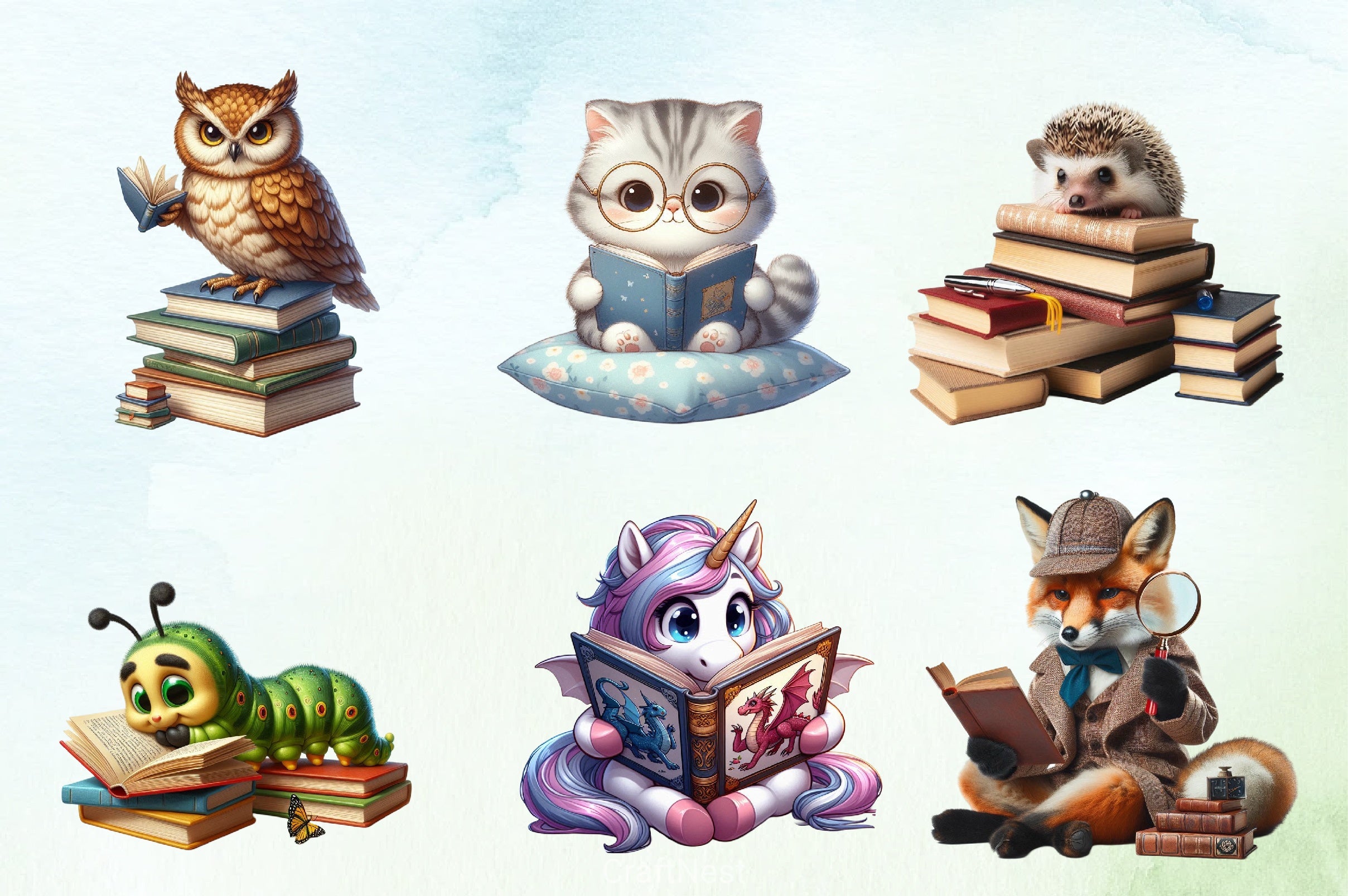 Funny Animals Reading Clipart Bundle - CraftNest - Digital Crafting and Art