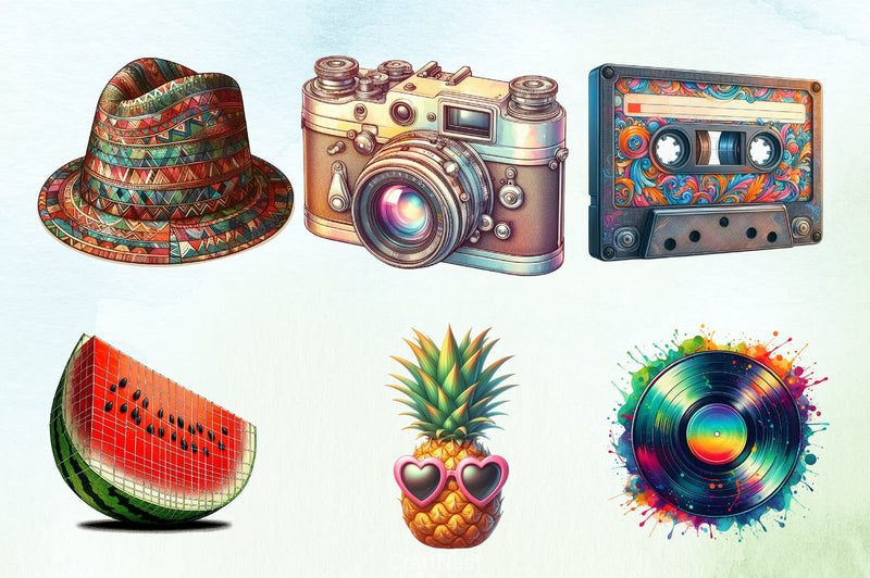 Retro Summer Clipart Bundle 4 - CraftNest - Digital Crafting and Art
