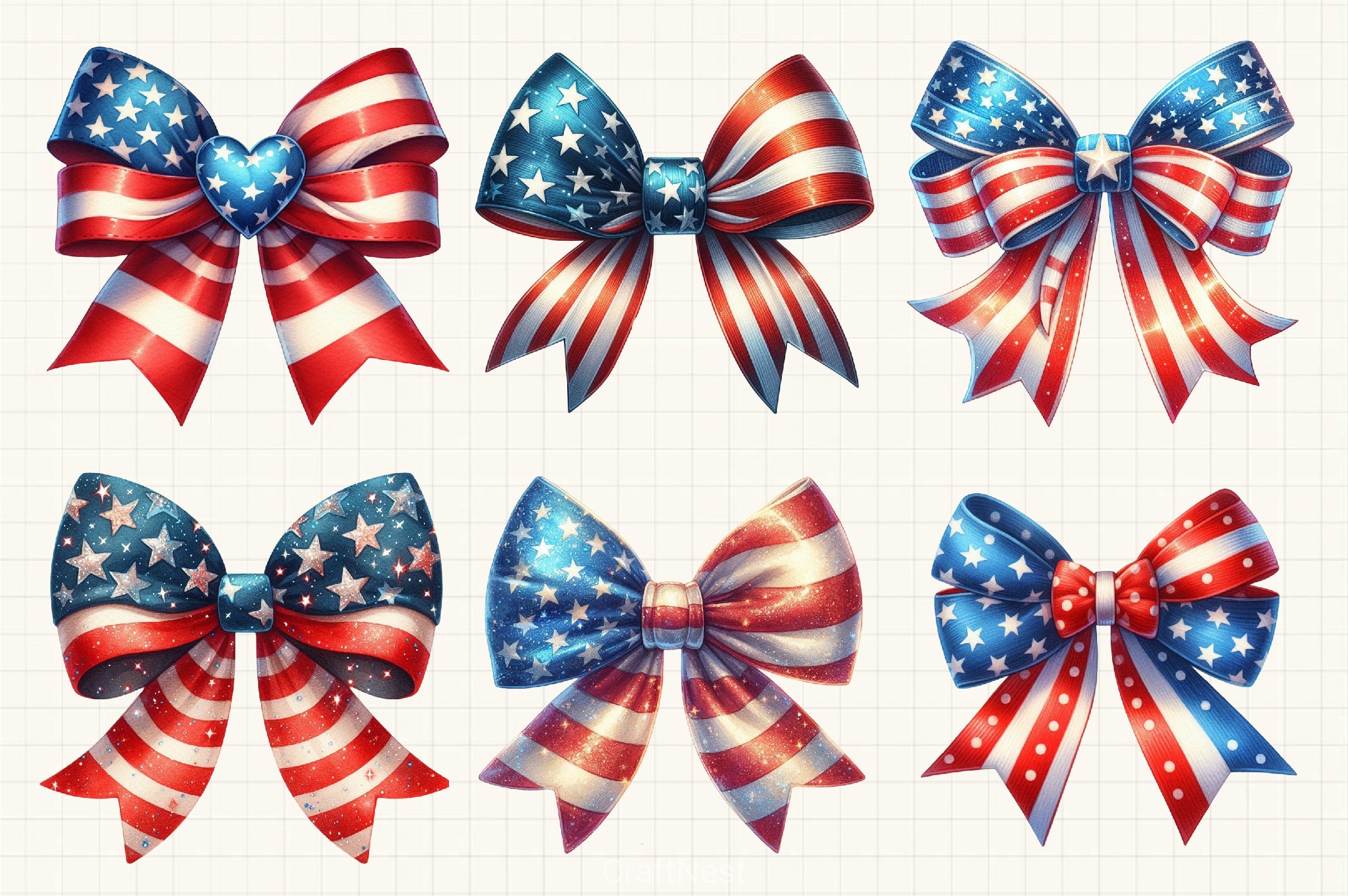 4th of July Bow Clipart Bundle 5 - CraftNest - Digital Crafting and Art