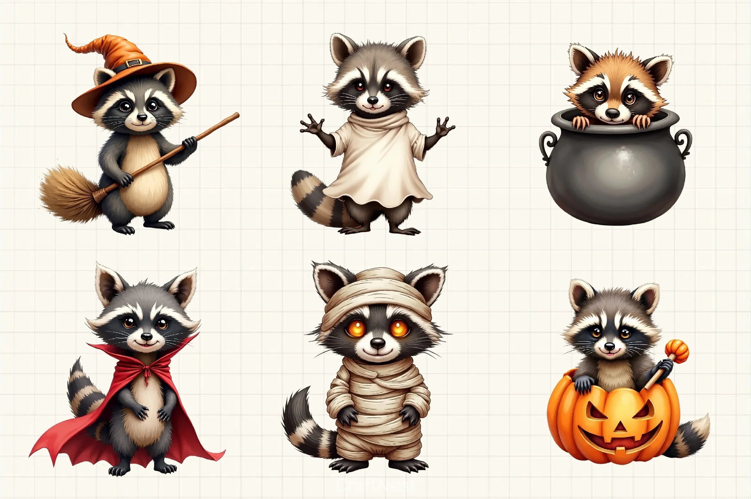 Halloween Raccoon Clipart Bundle 5 - CraftNest - Digital Crafting and Art