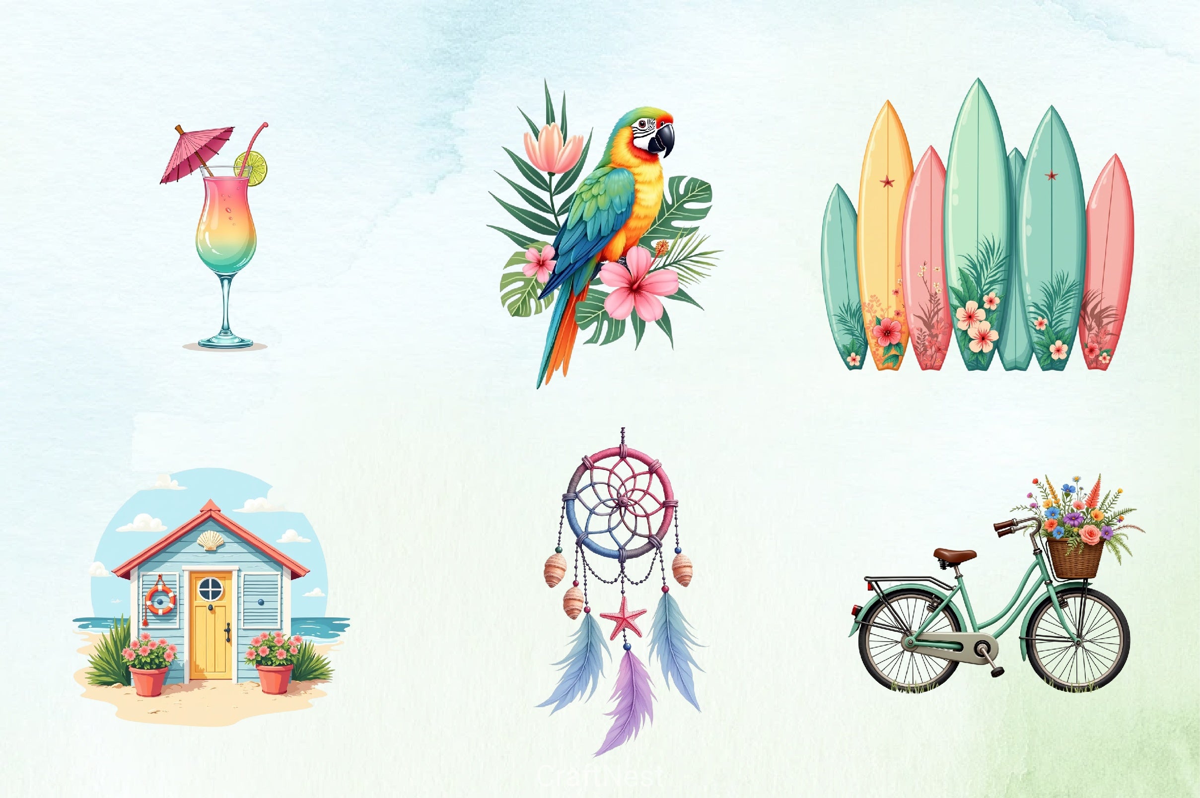 Pastel Summer Clipart Bundle - CraftNest - Digital Crafting and Art