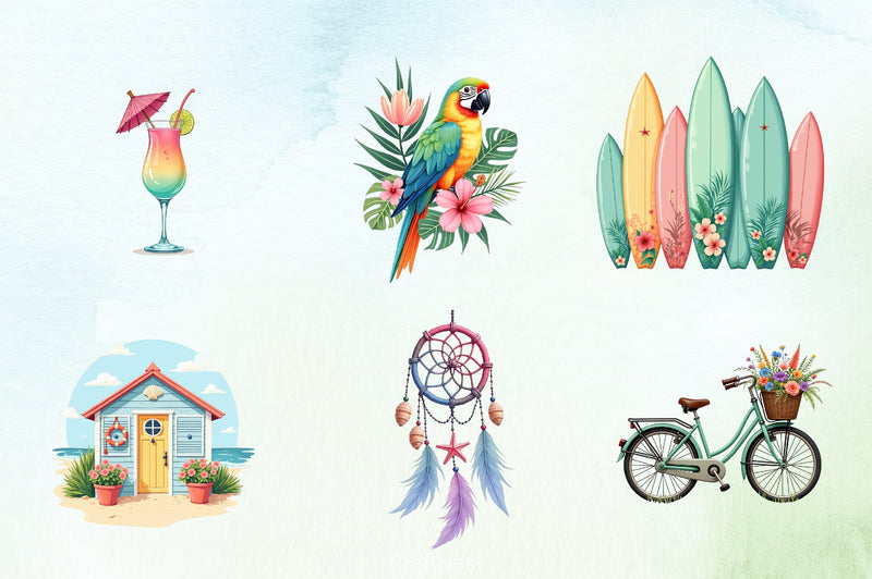 Pastel Summer Clipart Bundle - CraftNest - Digital Crafting and Art