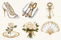 White & Gold Wedding Clipart Bundle - CraftNest - Digital Crafting and Art