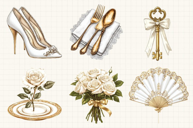 White & Gold Wedding Clipart Bundle - CraftNest - Digital Crafting and Art