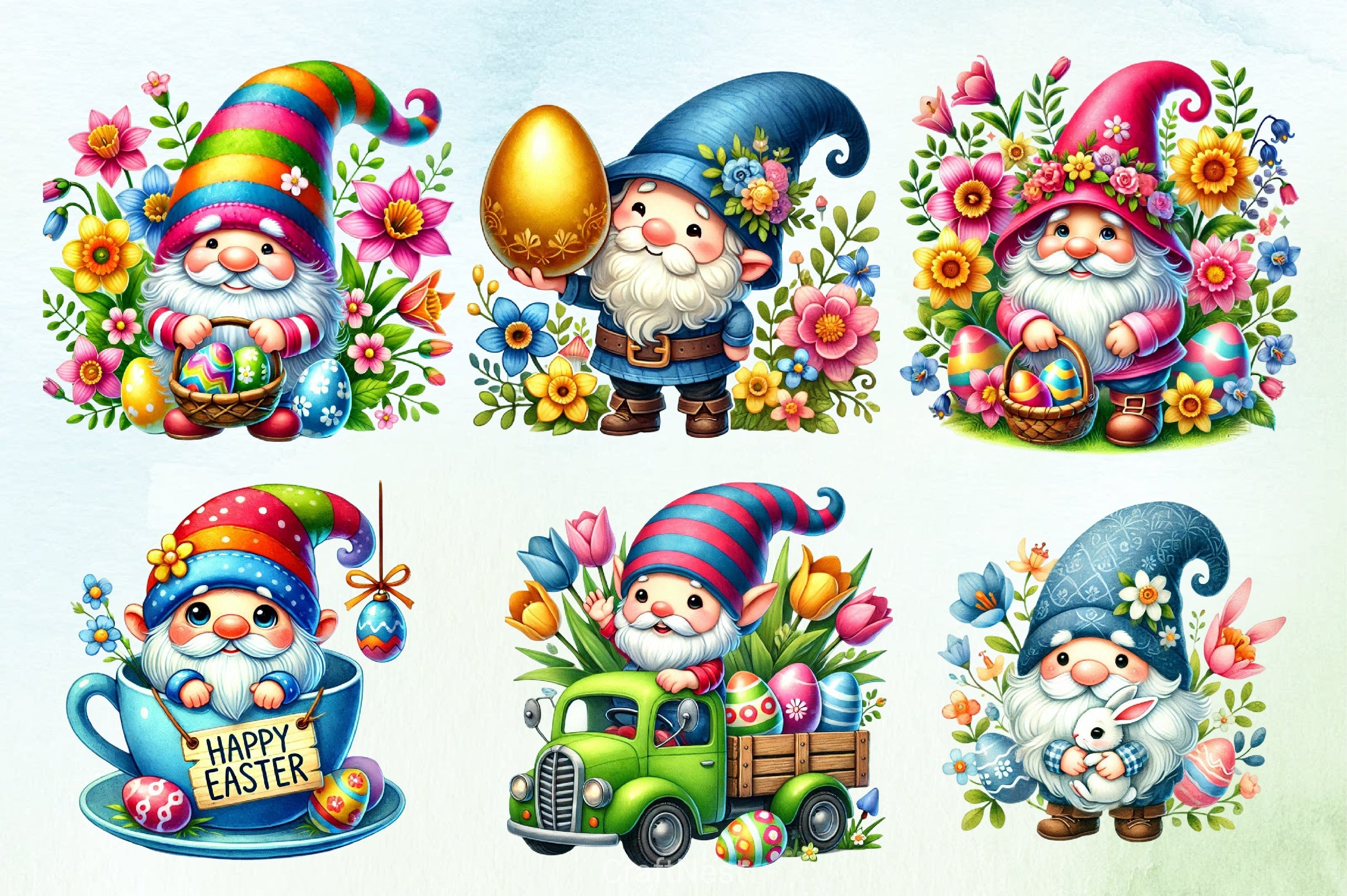 Easter Gnomes Clipart Bundle 1 - CraftNest - Digital Crafting and Art