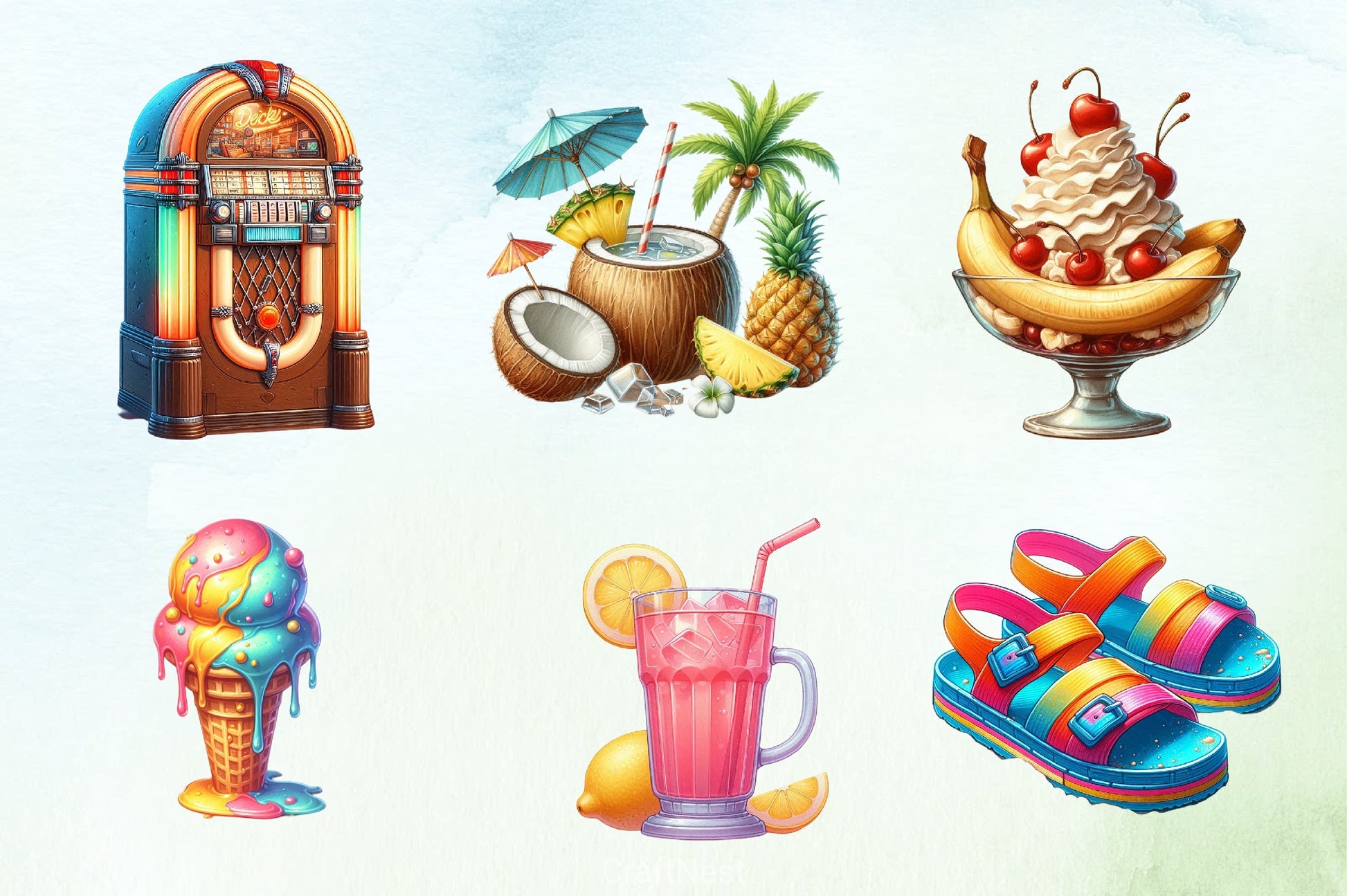 Retro Summer Beach Clipart Bundle - CraftNest - Digital Crafting and Art