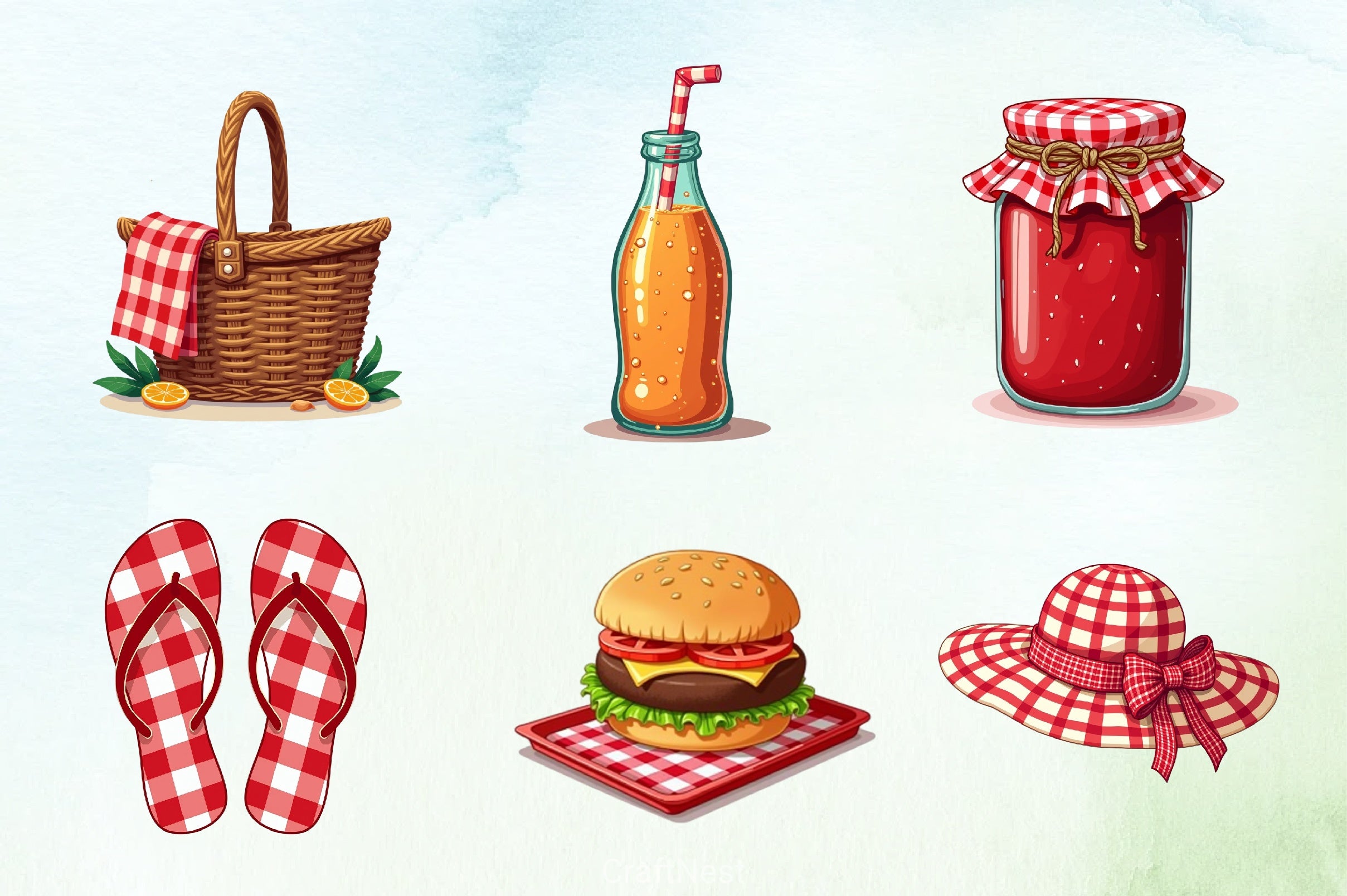 Summer Red Gingham Clipart Bundle - CraftNest - Digital Crafting and Art