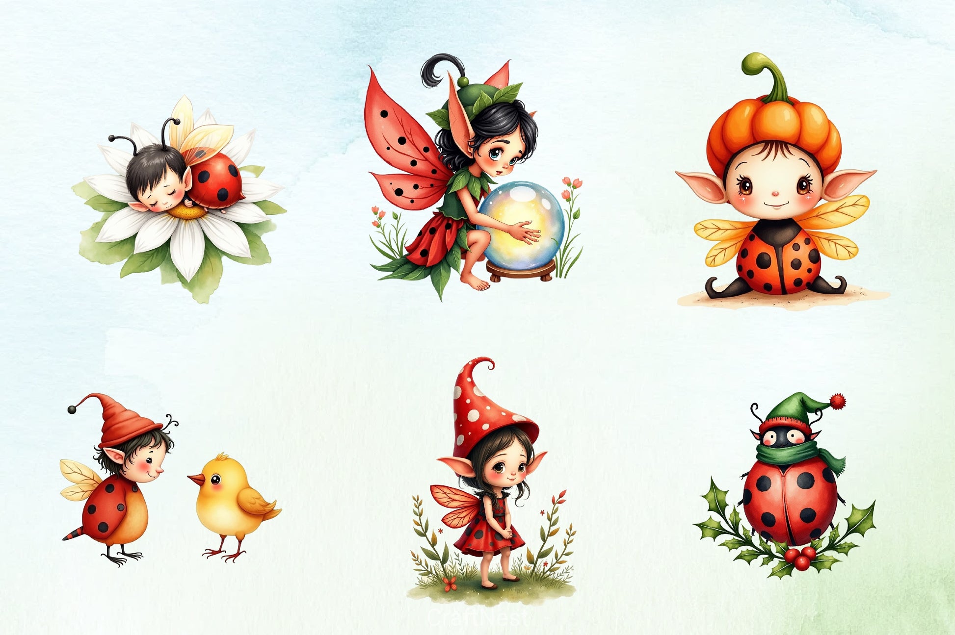 Ladybug Elf Clipart Bundle - CraftNest - Digital Crafting and Art