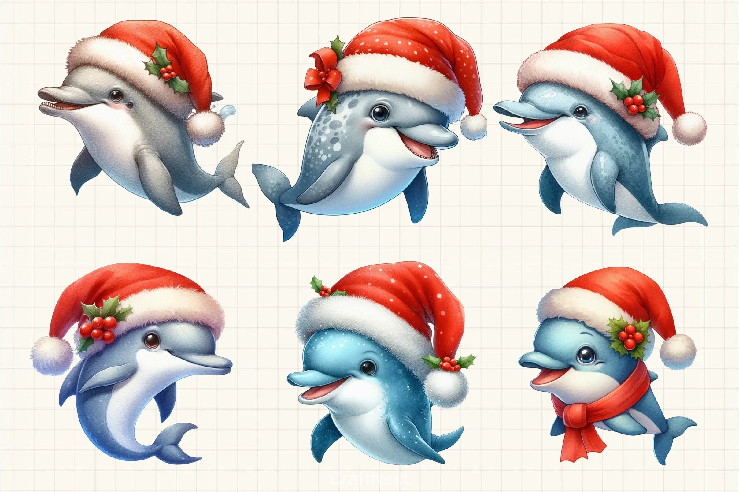 Dolphin Christmas Clipart Bundle - CraftNest - Digital Crafting and Art