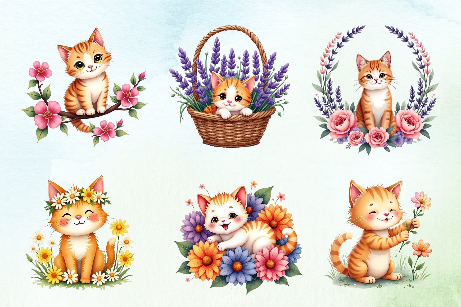Floral Cat Clipart Bundle 2 - CraftNest - Digital Crafting and Art