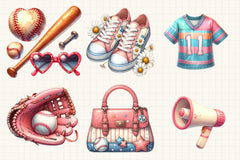 Retro Girly Baseball Clipart Bundle - CraftNest - Digital Crafting and Art