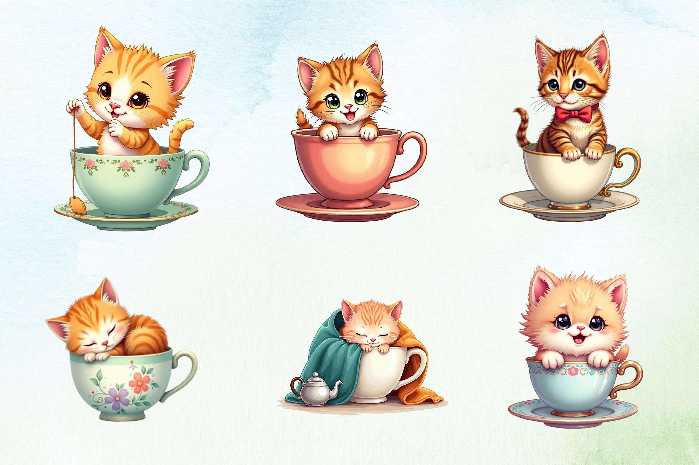Kitten Teacup Clipart Bundle - CraftNest - Digital Crafting and Art
