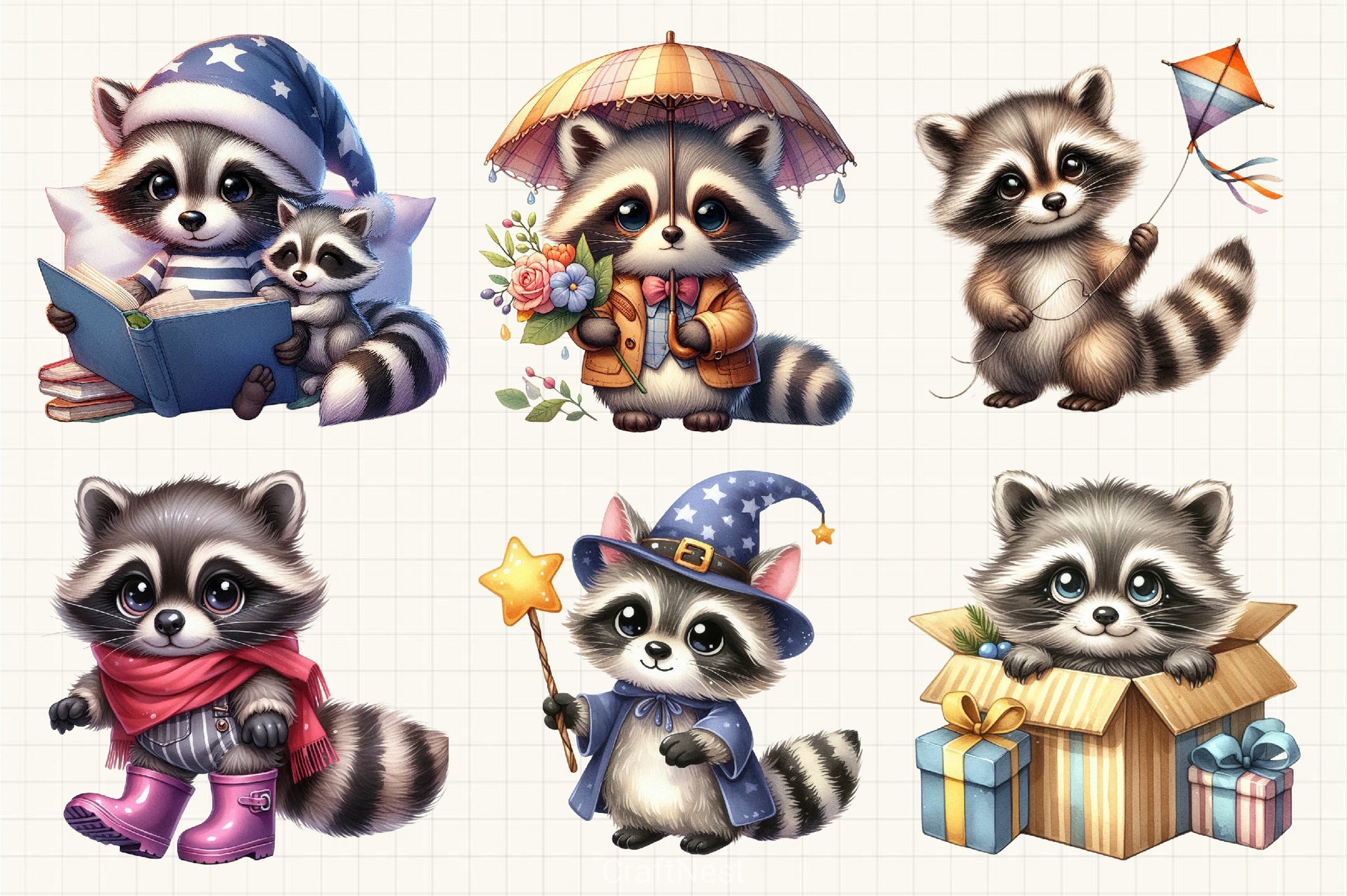Cute Raccoon Clipart Bundle - CraftNest - Digital Crafting and Art