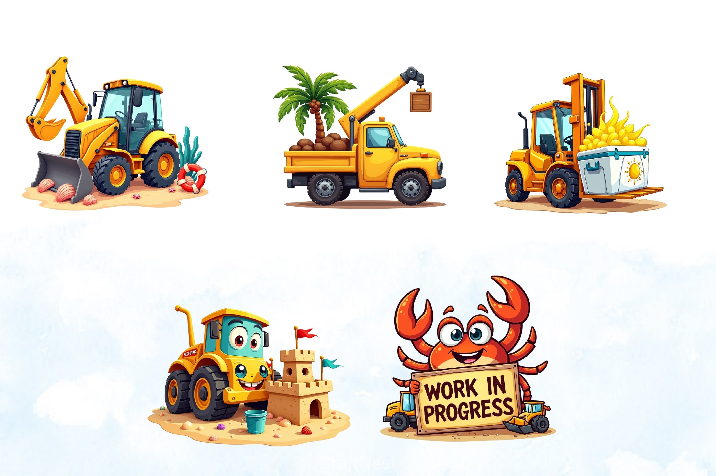 Summer Construction Vehicles Clipart Bundle - CraftNest - Digital Crafting and Art