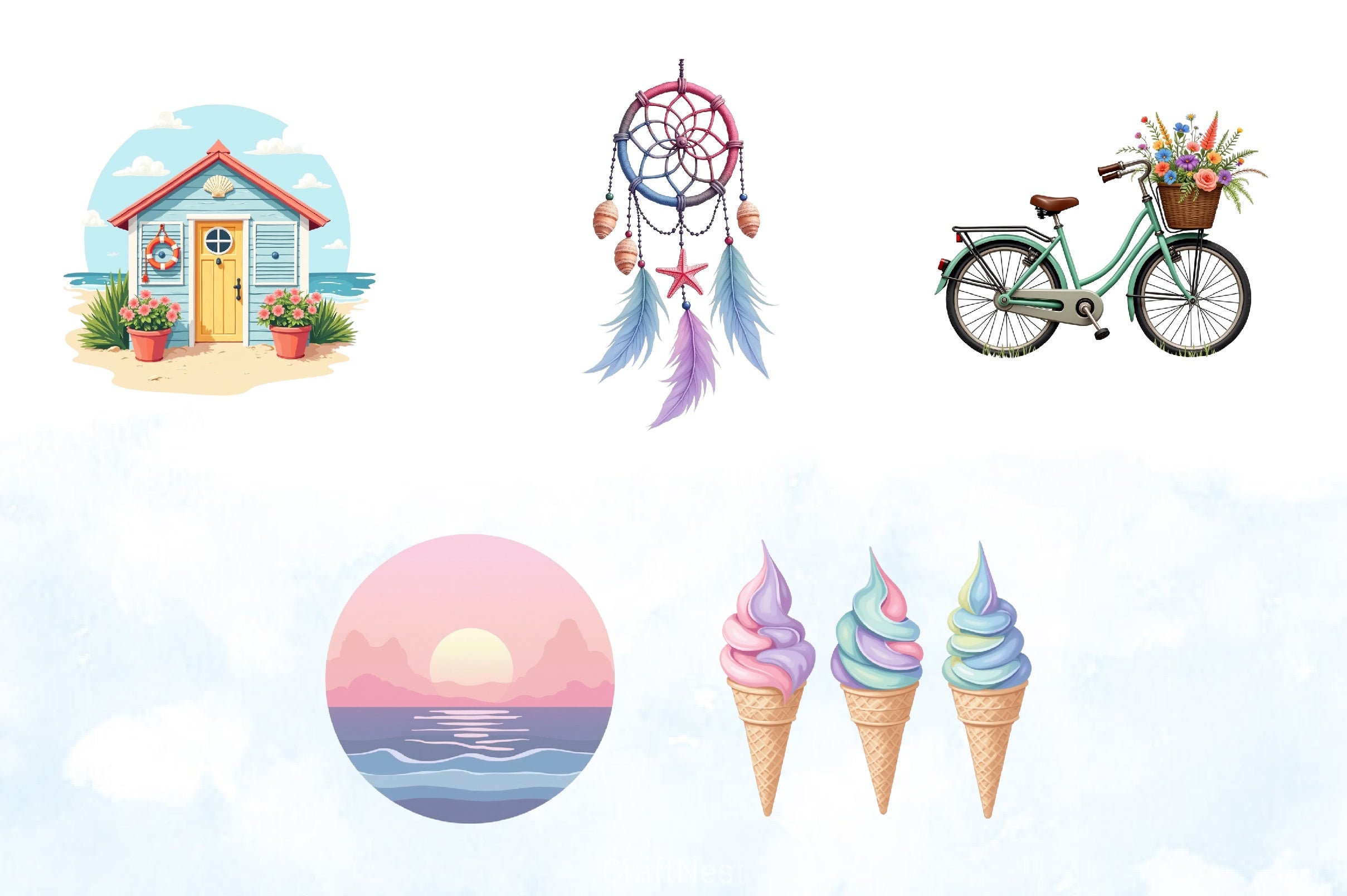 Pastel Summer Clipart Bundle - CraftNest - Digital Crafting and Art