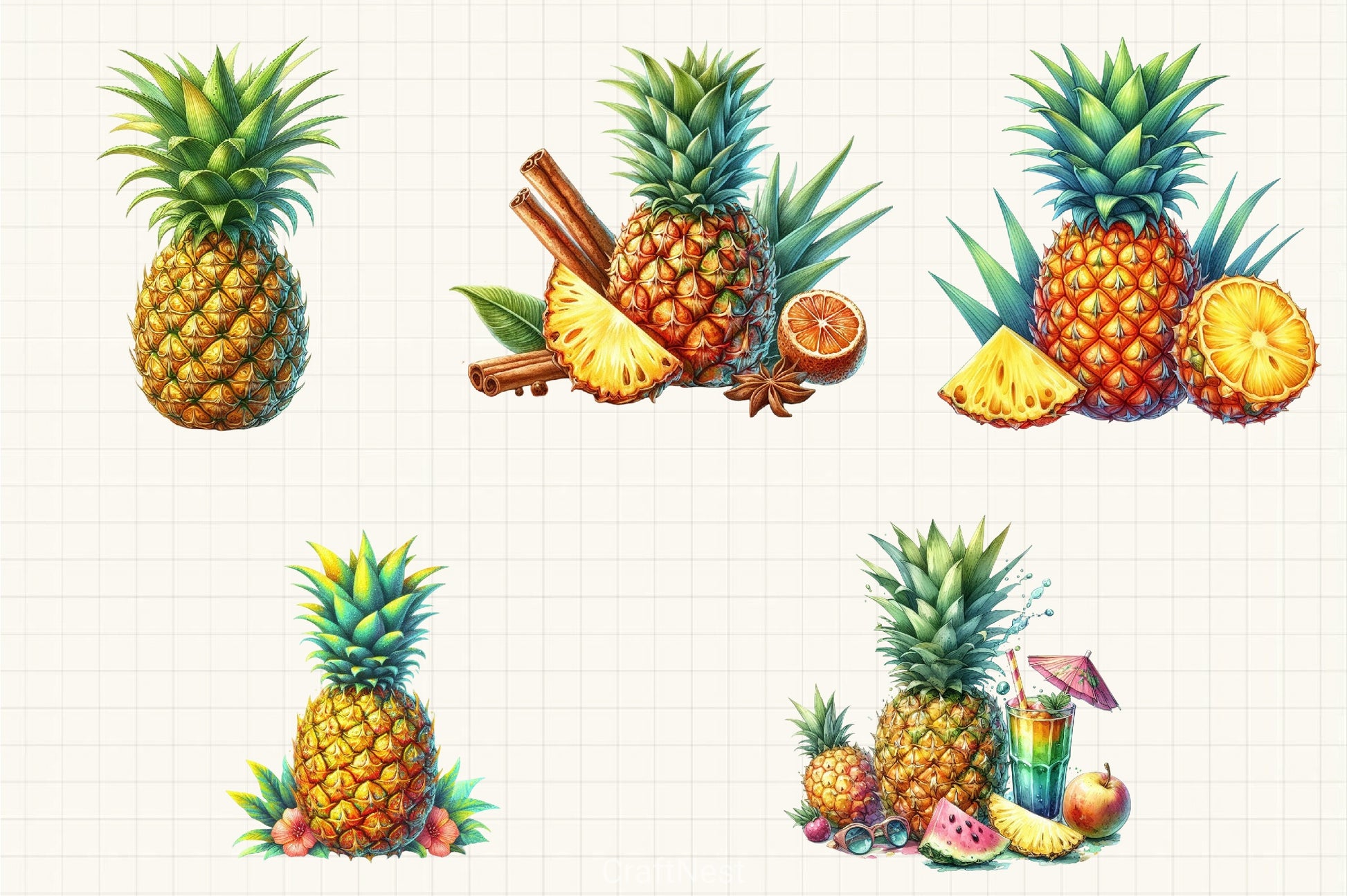 Pineapple Clipart Set 4 - CraftNest - Digital Crafting and Art