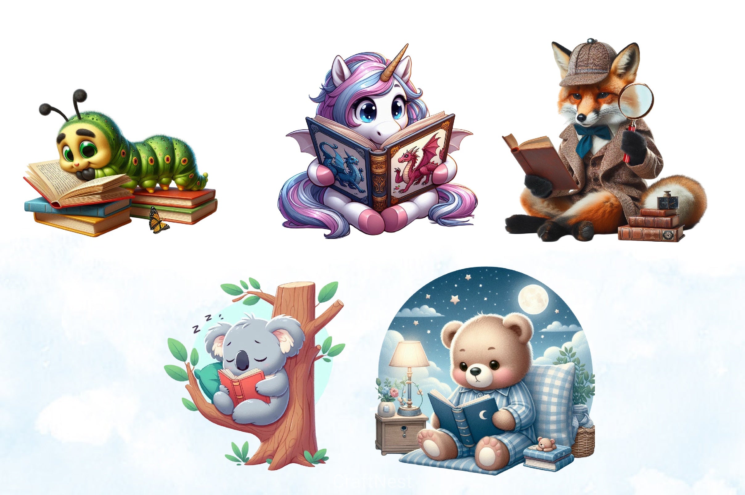 Funny Animals Reading Clipart Bundle - CraftNest - Digital Crafting and Art