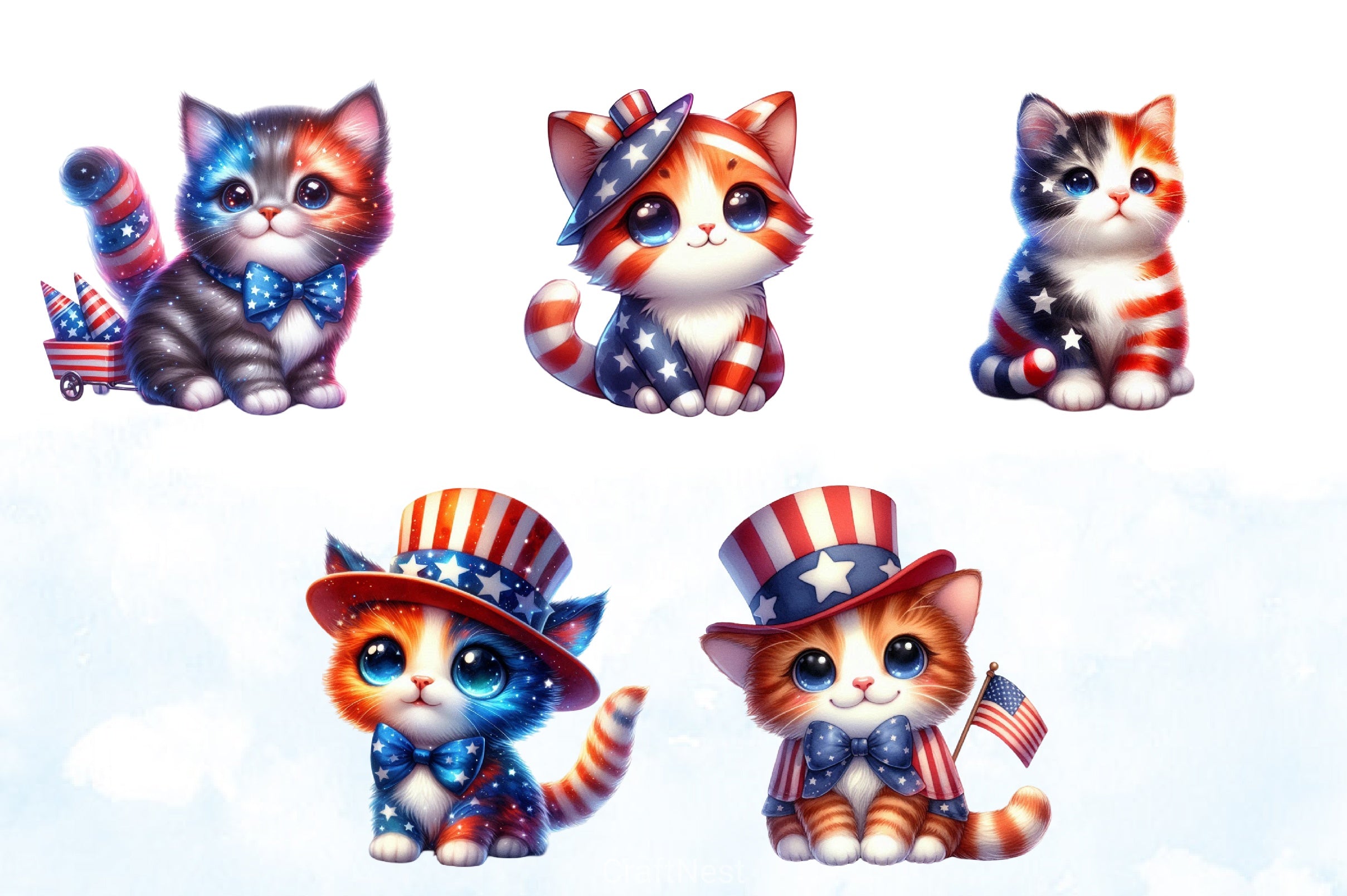 4th of July Cat Clipart Bundle - CraftNest - Digital Crafting and Art
